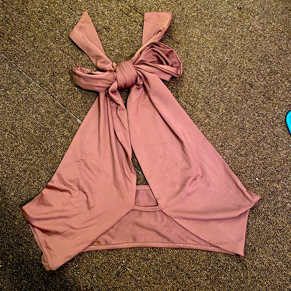 Brown crop tie shein top